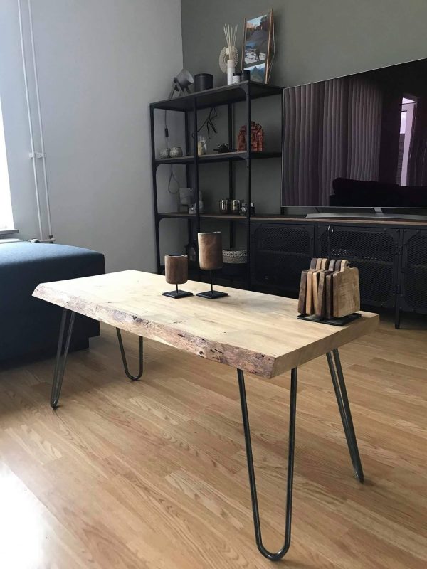 Boomstam salontafel op hairpin poten