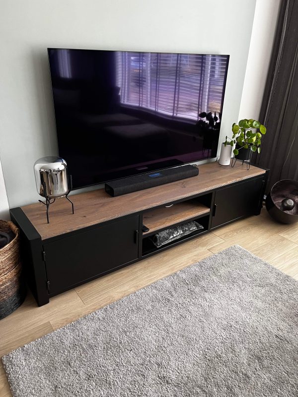 TV meubel staal en eiken - Afbeelding 4