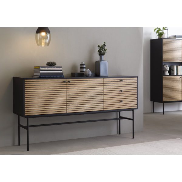 Dressoir zwart/eiken echt houtfineer